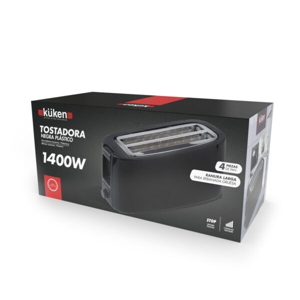 TORRADEIRA PLÁSTICO (1400W - 4 PEÇAS - PRETA) KÜKEN - Image 4